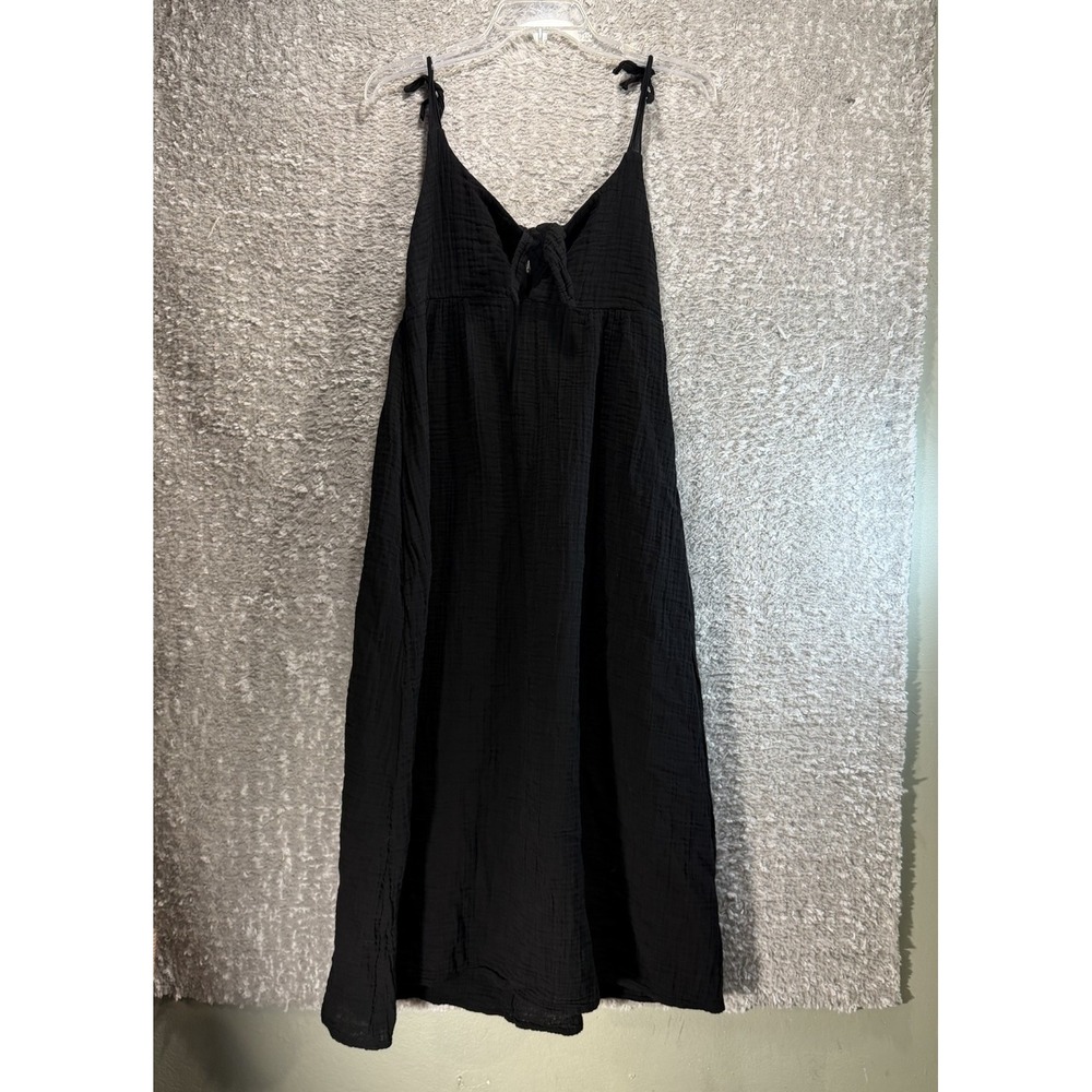 Stark Gauze Midi Dress Black Shoulder Straps Coastal Travel Beach S USA MADE